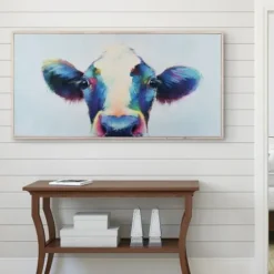 Framed Art-Kirkland's Home Peek A Moo Natural Wood Framed Art Print Blue/White/Black
