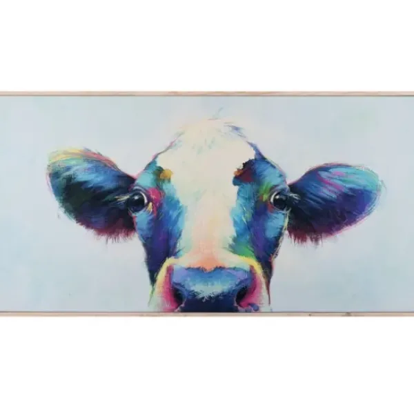Framed Art-Kirkland's Home Peek A Moo Natural Wood Framed Art Print Blue/White/Black