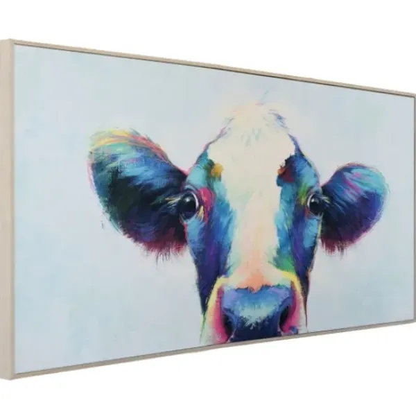 Framed Art-Kirkland's Home Peek A Moo Natural Wood Framed Art Print Blue/White/Black