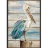 Framed Art-Kirkland's Home Pelican On Faux Shiplap Framed Art Print Tan/Blue/White
