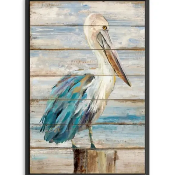 Framed Art-Kirkland's Home Pelican On Faux Shiplap Framed Art Print Tan/Blue/White
