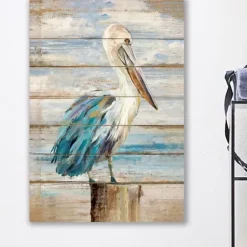 Canvas Art-Kirkland's Home Pelican On Faux Shiplap Giclee Canvas Art Print Blue/White/Brown