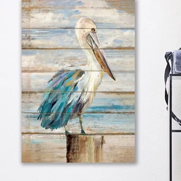 Canvas Art-Kirkland's Home Pelican On Faux Shiplap Giclee Canvas Art Print Blue/White/Brown