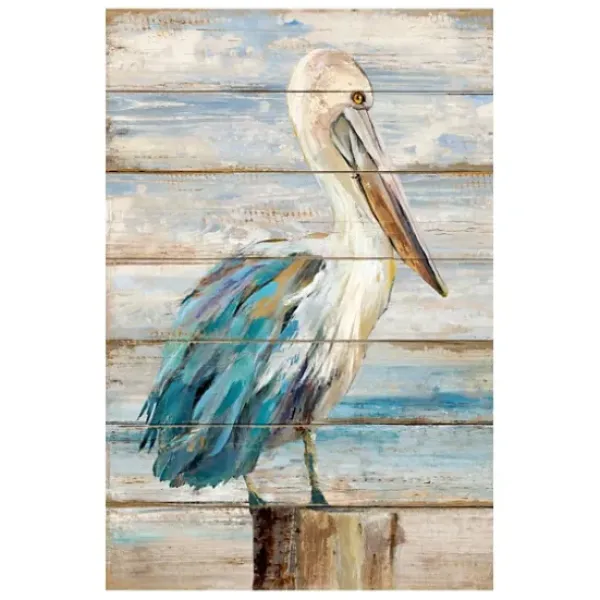 Canvas Art-Kirkland's Home Pelican On Faux Shiplap Giclee Canvas Art Print Blue/White/Brown