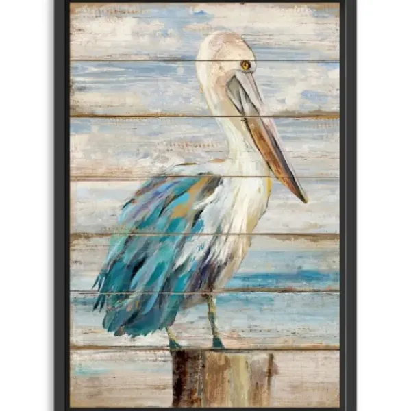 Canvas Art-Kirkland's Home Pelican Shiplap Framed Canvas Art Print, 32X48 In. Blue/White