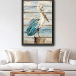 Canvas Art-Kirkland's Home Pelican Shiplap Framed Canvas Art Print, 32X48 In. Blue/White