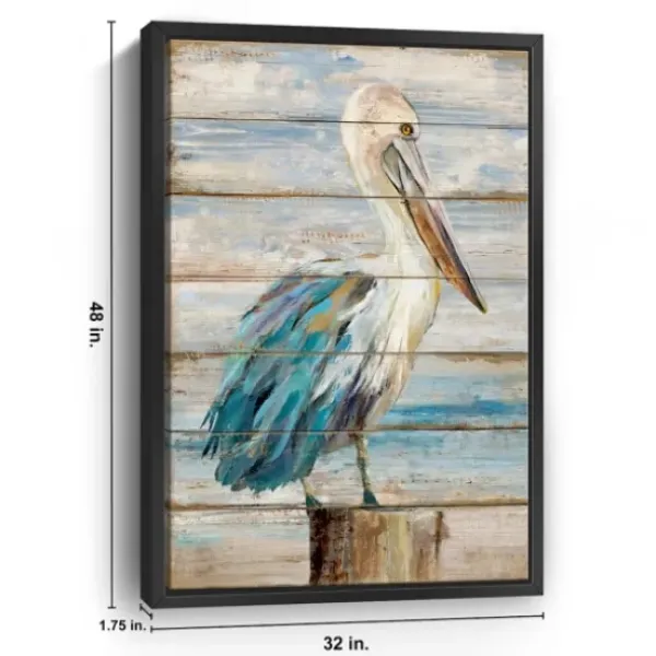 Canvas Art-Kirkland's Home Pelican Shiplap Framed Canvas Art Print, 32X48 In. Blue/White