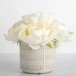 Arrangements & Greenery-Kirkland's Home Peony Bouquet In Patterned Planter White