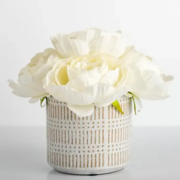 Arrangements & Greenery-Kirkland's Home Peony Bouquet In Patterned Planter White