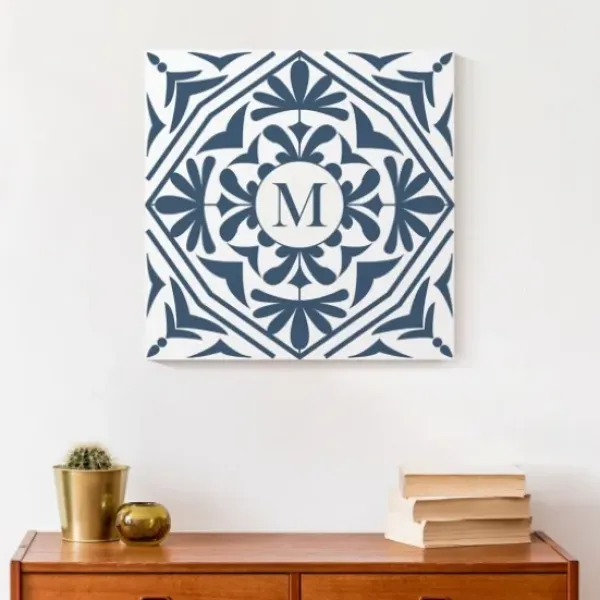 Monogram Wall Decor-Kirkland's Home Personalized Blue Tile Monogram Wall Plaque Blue/White