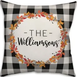 Pillows-Kirkland's Home Personalized Buffalo Check Harvest Wreath Pillow Black/White