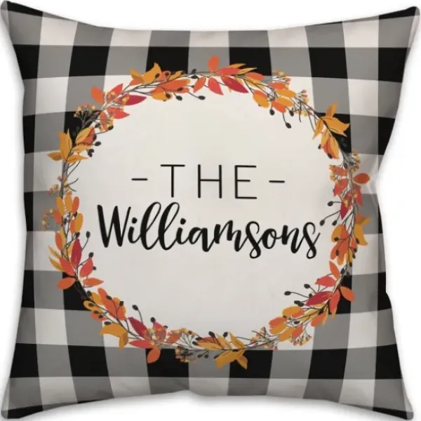 Pillows-Kirkland's Home Personalized Buffalo Check Harvest Wreath Pillow Black/White