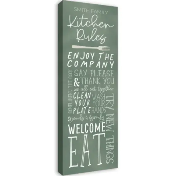 Wall Quotes & Signs-Kirkland's Home Personalized Kitchen Rules Canvas Wall Plaque White/Green