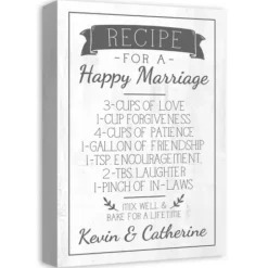 Wall Quotes & Signs-Kirkland's Home Personalized Marriage Recipe Canvas Wall Plaque White/Gray