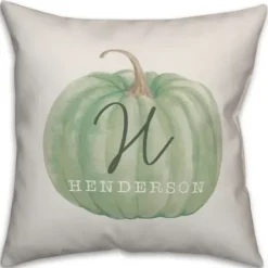 Pillows-Kirkland's Home Personalized Sage Pumpkin Harvest Outdoor Pillow White/Green
