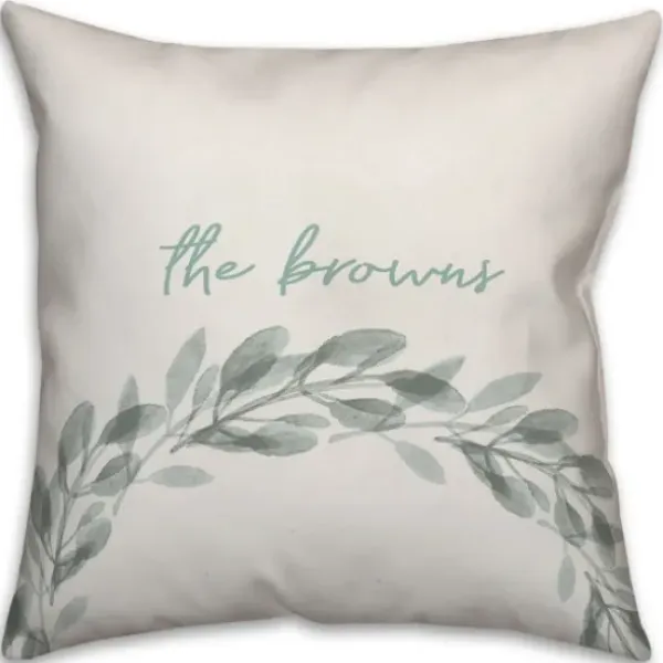 Pillows-Kirkland's Home Personalized Seafoam Wreath Pillow Green/White