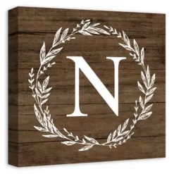Monogram Wall Decor-Kirkland's Home Personalized Shiplap Wreath Canvas Wall Plaque Brown/White