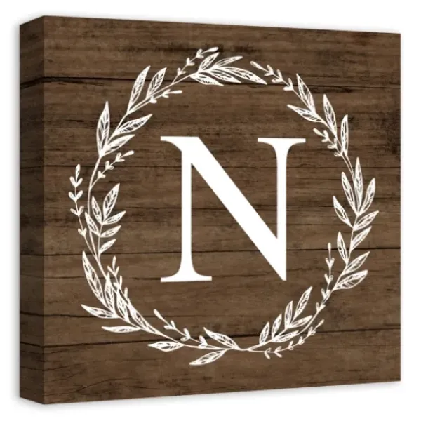 Monogram Wall Decor-Kirkland's Home Personalized Shiplap Wreath Canvas Wall Plaque Brown/White