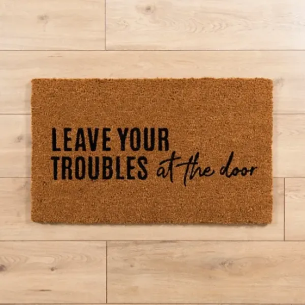 Doormats-Kirkland's Home Personalized Simple Boarder Coir Doormat Tan/Black