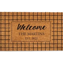 Doormats-Kirkland's Home Personalized Striped Monogram Coir Doormat Tan/Black