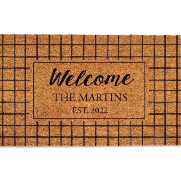 Doormats-Kirkland's Home Personalized Striped Monogram Coir Doormat Tan/Black