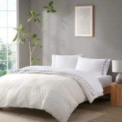 Bed Sheets-Kirkland's Home Petal Blossom Hem Microfiber 4-Pc. Queen Sheet Set White/Blue