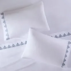 Bed Sheets-Kirkland's Home Petal Blossom Hem Microfiber 4-Pc. Queen Sheet Set White/Blue