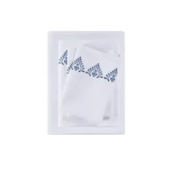 Bed Sheets-Kirkland's Home Petal Blossom Hem Microfiber 4-Pc. Full Sheet Set White/Blue