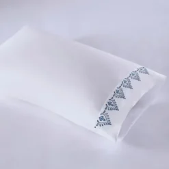 Bed Sheets-Kirkland's Home Petal Blossom Hem Microfiber 4-Pc. Full Sheet Set White/Blue