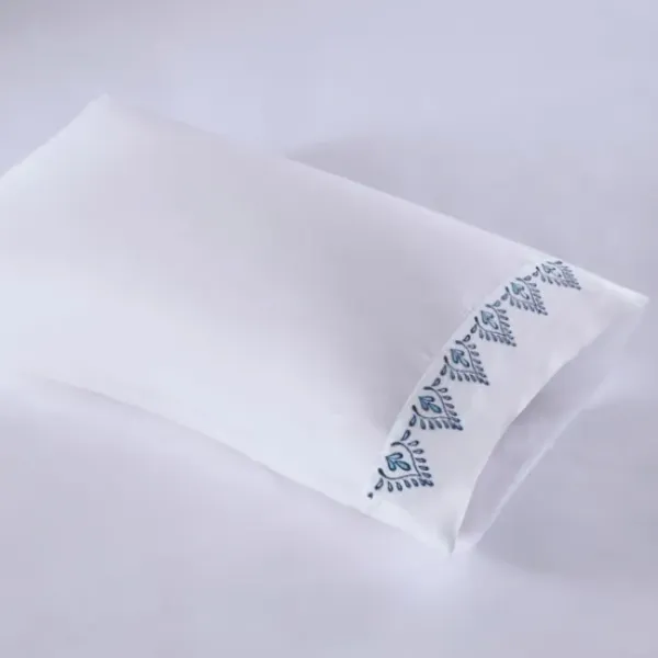 Bed Sheets-Kirkland's Home Petal Blossom Hem Microfiber 4-Pc. Full Sheet Set White/Blue