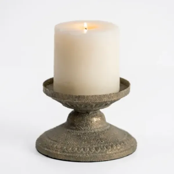 Candle Holders-Kirkland's Home Petina Metal Pillar Candle Holder, 4 In. Brown/Gold
