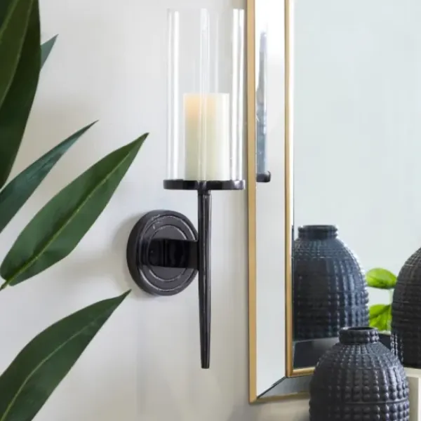 Sconces-Kirkland's Home Pierre Polished Stem Sconce Black