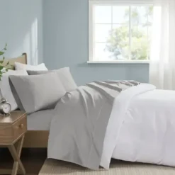 Bed Sheets-Kirkland's Home Pima Cotton Sateen 4-Pc. King Sheet Set Gray