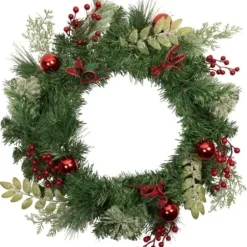 Wreaths-Kirkland's Home Pine And Berry Christmas Wreath, 24 In. Green/Red