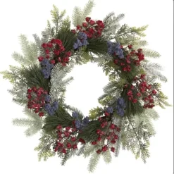 Wreaths-Kirkland's Home Pine And Cedar Branches With Berries Wreath Green/Red/Purple