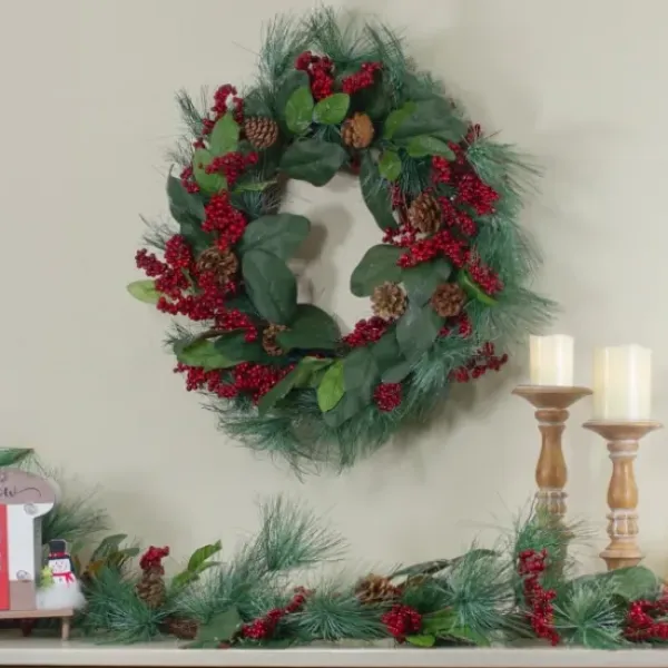 Wreaths-Kirkland's Home Pine Needles And Berries Wreath Green/Red