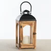 Lanterns-Kirkland's Home Pine Wood And Black Metal Lantern, 16 In. Brown/Black