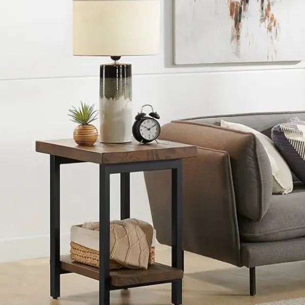 Accent & End Tables-Kirkland's Home Pine Wood And Metal Accent Table Brown