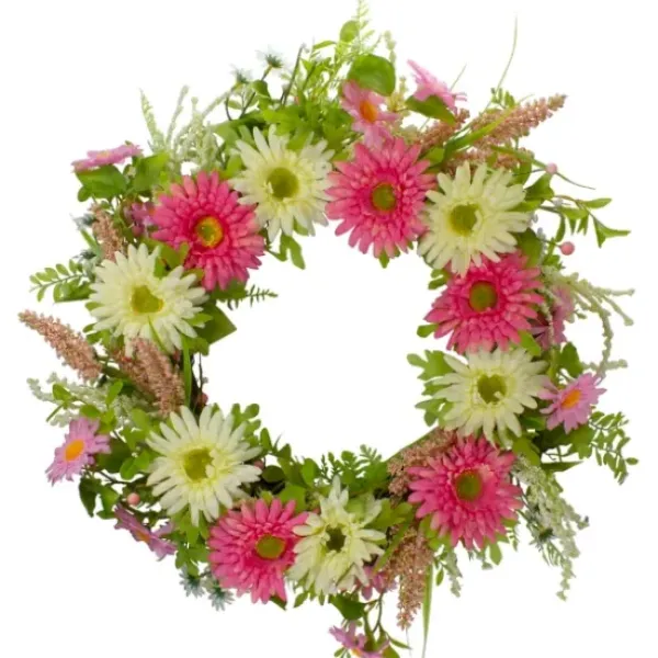 Wreaths-Kirkland's Home Pink And White Chrysanthemum And Berry Wreath Pink/White/Green
