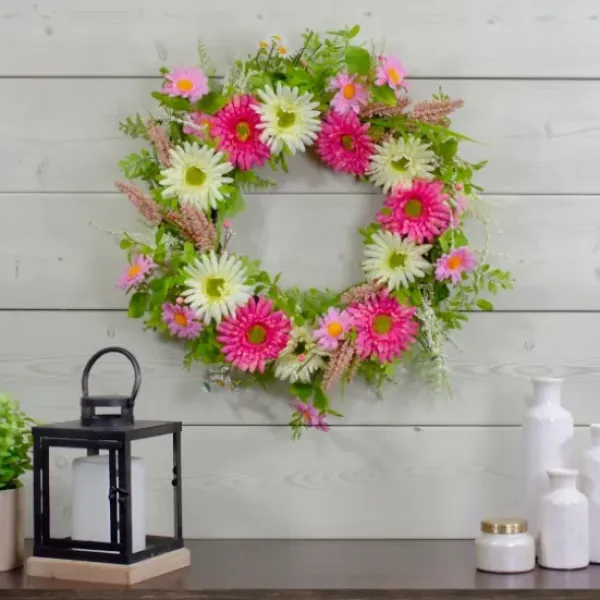 Wreaths-Kirkland's Home Pink And White Chrysanthemum And Berry Wreath Pink/White/Green