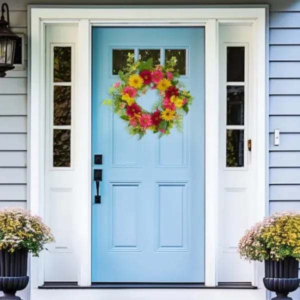 Wreaths-Kirkland's Home Pink And Yellow Chrysanthemum And Daisy Wreath Yellow/Pink/Green