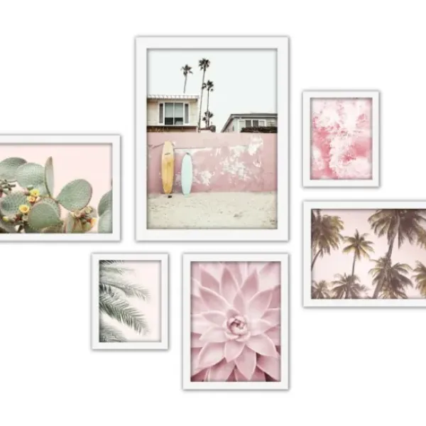 Framed Art-Kirkland's Home Pink Beach Photography Framed Art Prints, Set Of 6 Pink/Green