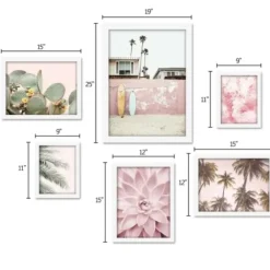 Framed Art-Kirkland's Home Pink Beach Photography Framed Art Prints, Set Of 6 Pink/Green