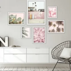 Framed Art-Kirkland's Home Pink Beach Photography Framed Art Prints, Set Of 6 Pink/Green