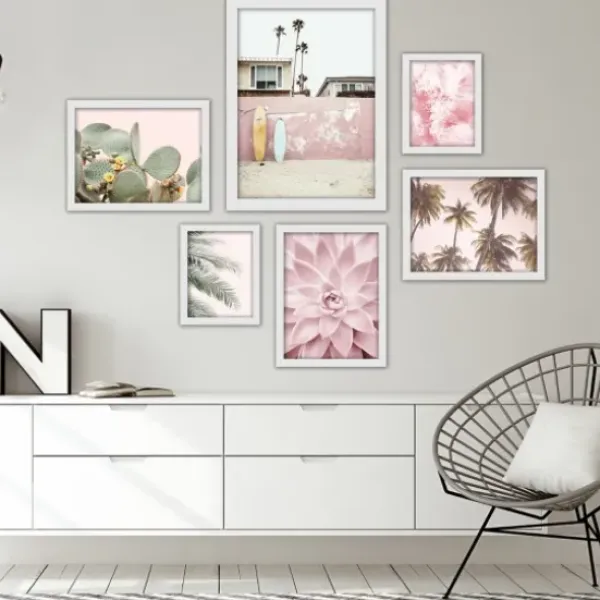 Framed Art-Kirkland's Home Pink Beach Photography Framed Art Prints, Set Of 6 Pink/Green