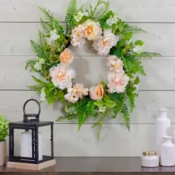 Wreaths-Kirkland's Home Pink Roses, Hydrangeas, And Peonies Wreath Pink/Green