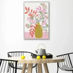 Framed Art-Kirkland's Home Pink Table Framed Canvas Art Print White/Pink/Green