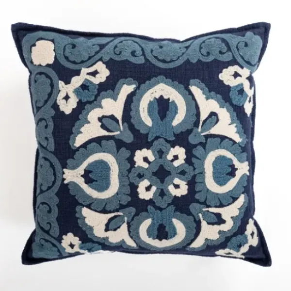 Pillows-Kirkland's Home Pippa Embroidered Denim Pillow Blue