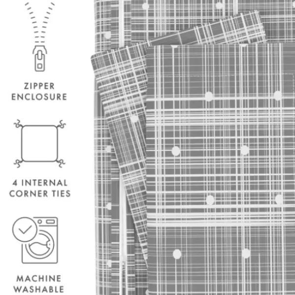 Duvets-Kirkland's Home Plaid Polka Dot 2-Pc. Twin Duvet Cover Set Gray