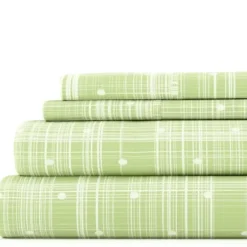 Bed Sheets-Kirkland's Home Plaid Polka Dot 3-Pc. Twin Sheet Set Green